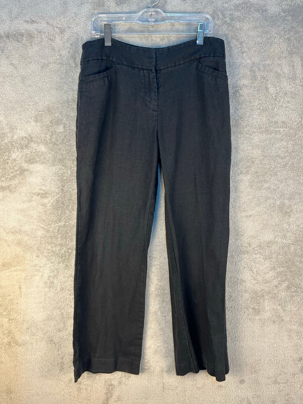 Loft Linen Pants Size 4P The Julie Trouser Black Wide Leg Lagenlook Minimalist